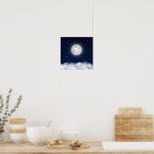 Poster Ciel nocturne avec étoiles lunes nuages (Cuisine)