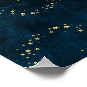 Poster Ciel nocturne étoilé bleu foncé étoiles dorées spi