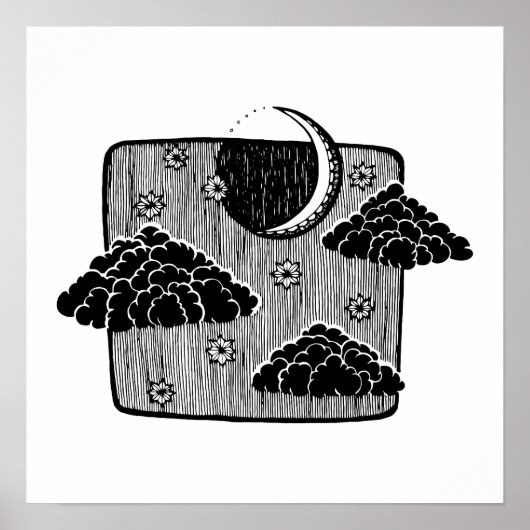 Poster Ciel nocturne Illustration dessinée à la main avec (Devant)