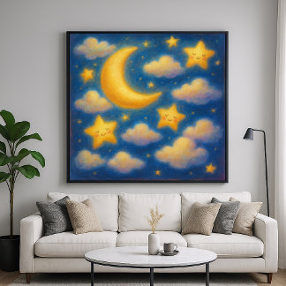 Poster Ciel nocturne rêveur et mignon - Style de peinture