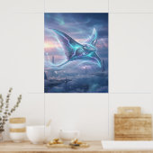 Poster Ciel Océan Raie Manta Néon (Cuisine)