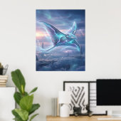 Poster Ciel Océan Raie Manta Néon (Bureau à domicile)