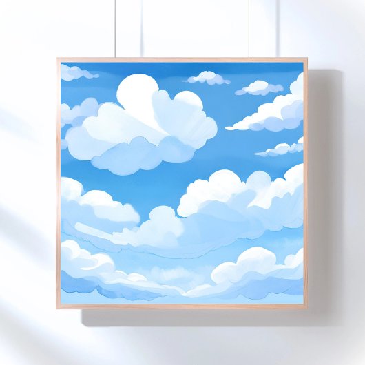 Poster Ciel plein de nuages | Aquarelle Peinture ciel ble