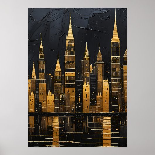 Poster Ciel urbain doré à minuit (Devant)