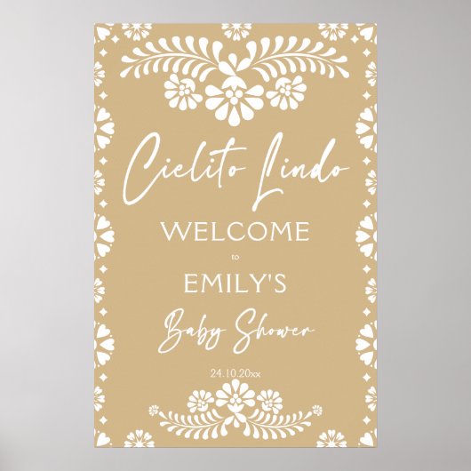 Poster Cielito lindo baby shower beige signe d'accueil (Devant)