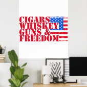 Poster Cigars Whiskey Guns Et Liberté (Bureau à domicile)