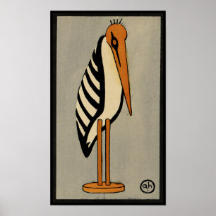 Poster Cigogne - ancienne, illustration de livre colorée