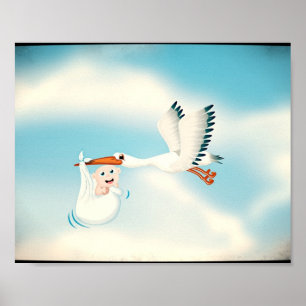 Poster Cigogne portant un nouveau-né