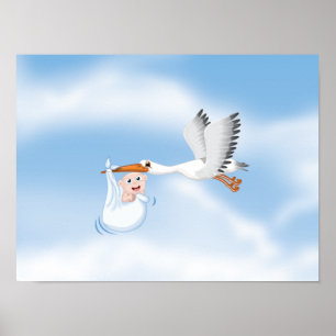 Poster Cigogne portant un nouveau-né