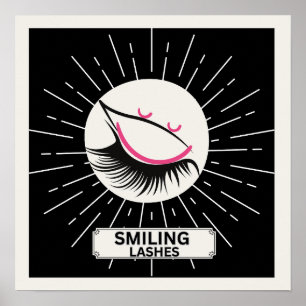 Poster Cils souriants Moderne Minimaliste Rose Noir T