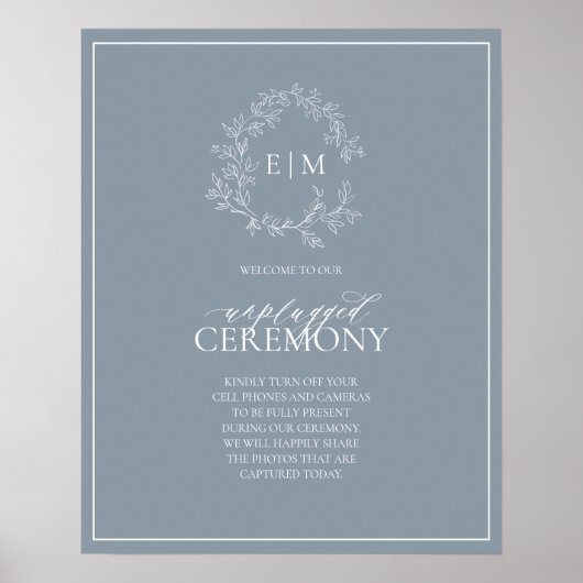 Poster Cimetière bleu Dusty Monogramme Mariage débranché (Devant)