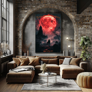 Poster Cimetière de la Lune de Sang Halloween avec Mantea