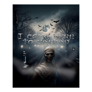 Poster Cimetière effrayant d'Halloween et momie