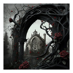 Poster Cimetière gothique Jardin Rose