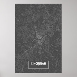 Poster Cincinnati, Ohio (blanc sur noir)
