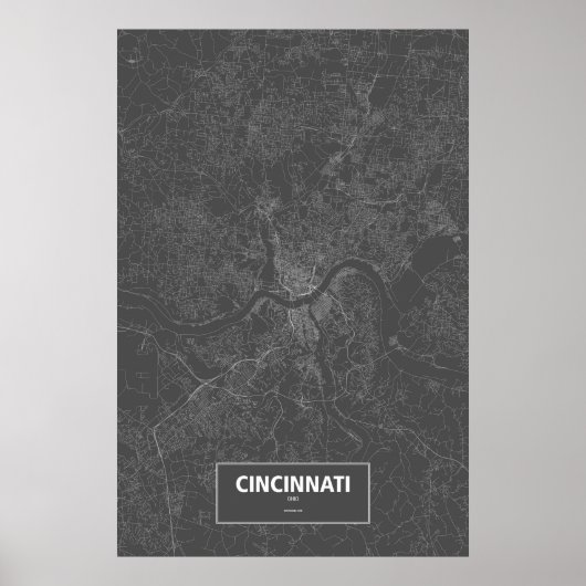 Poster Cincinnati, Ohio (blanc sur noir) (Devant)