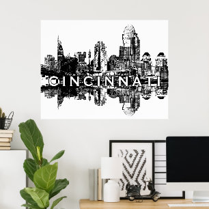 Poster Cincinnati, Ohio in black and white