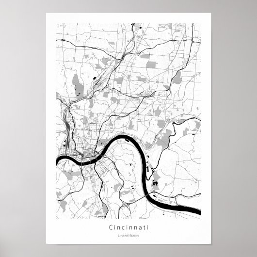 Poster Cincinnati Ohio Moderne Minimale Simple Carte (Devant)