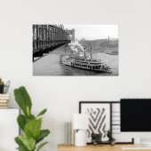 Poster Cincinnati Suspension Bridge et Steamboat 1906 BW (Bureau à domicile)