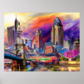 Poster Cincinnati Vibrant Ohio Abstrait Skyline Art (Devant)