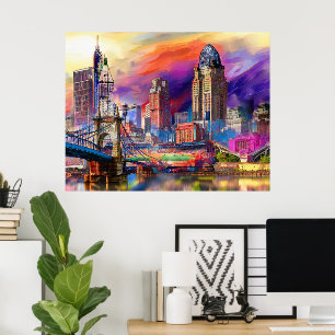 Poster Cincinnati Vibrant Ohio Abstrait Skyline Art