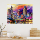 Poster Cincinnati Vibrant Ohio Abstrait Skyline Art (Cuisine)