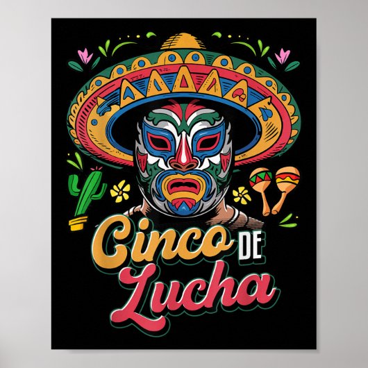Poster Cinco De Lucha, Luchador, Lucha Libre, Funny Cinco (Devant)