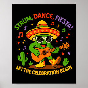 Poster Cinco de mayo cactus drôle sombrero gratter danseC