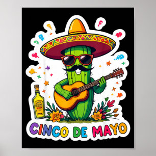 Poster Cinco de mayo drôle de cactus mexicain lunettes de