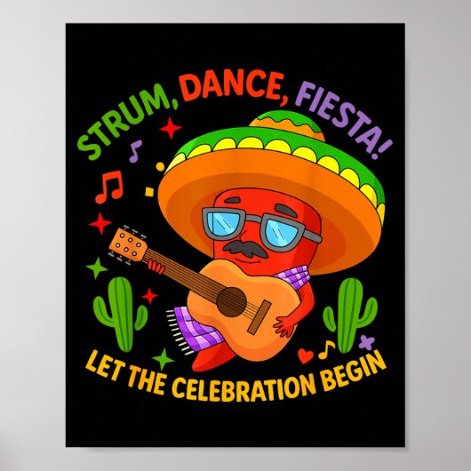 Poster Cinco de mayo drôle piment chapeau strum (Devant)