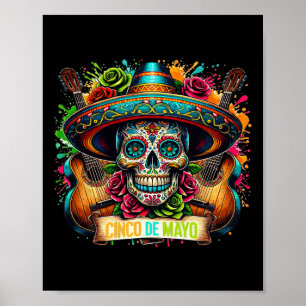 Poster Cinco De Mayo Femmes Filles Enfants Mexicain Crâne