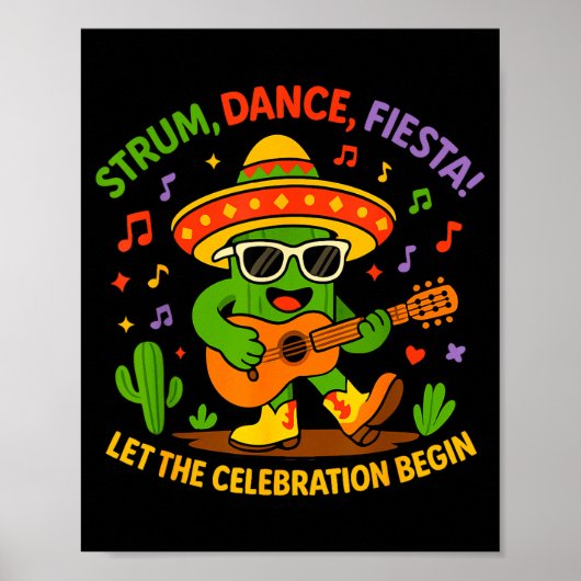 Poster Cinco de mayo funny cactus sombrero strum danceCin (Devant)