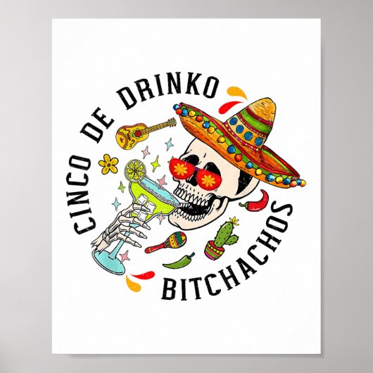 Poster Cinco De Mayo Funny Parti Mexicain Cinco De Drinko (Devant)