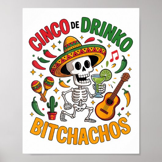 Poster Cinco De Mayo Funny Parti Mexicain Cinco De Drinko (Devant)