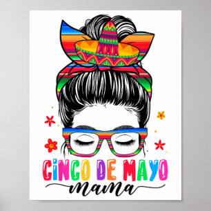 Poster Cinco De Mayo Mama Messy Bun Cheveux Mexicaine Mam