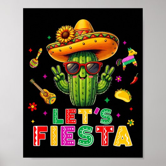 Poster Cinco de mayo mexican cactus funny lets fiestaCinc (Devant)