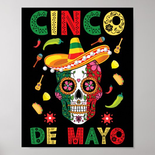 Poster Cinco De Mayo Party Sugar Crâne Mexicaine Fiesta H (Devant)