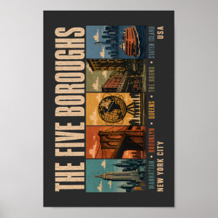 Poster Cinq arrondissements New York City NYC Illustratio