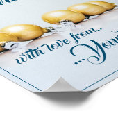Poster Cinq boules de Noël dorées - écriture bleue (Coin)