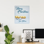Poster Cinq boules de Noël dorées - écriture bleue (Bureau à domicile)
