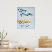Poster Cinq boules de Noël dorées - écriture bleue (Cuisine)