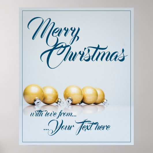 Poster Cinq boules de Noël dorées - écriture bleue (Devant)