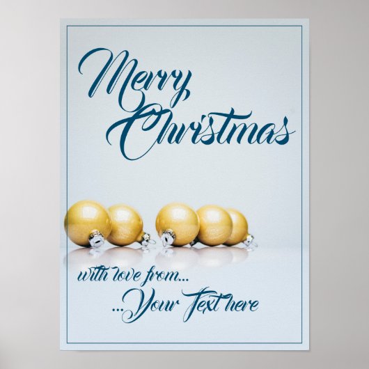 Poster Cinq boules de Noël dorées - écriture bleue (Devant)