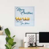 Poster Cinq boules de Noël dorées - écriture bleue (Bureau à domicile)