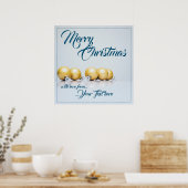 Poster Cinq boules de Noël dorées - écriture bleue (Cuisine)