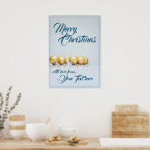 Poster Cinq boules de Noël dorées - écriture bleue (Cuisine)