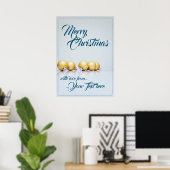 Poster Cinq boules de Noël dorées - écriture bleue (Bureau à domicile)