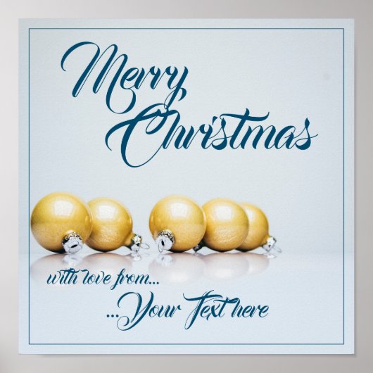 Poster Cinq boules de Noël dorées - écriture bleue (Devant)