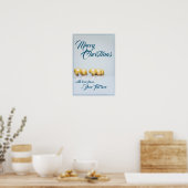 Poster Cinq boules de Noël dorées - écriture bleue (Cuisine)