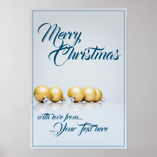 Poster Cinq boules de Noël dorées - écriture bleue (Devant)